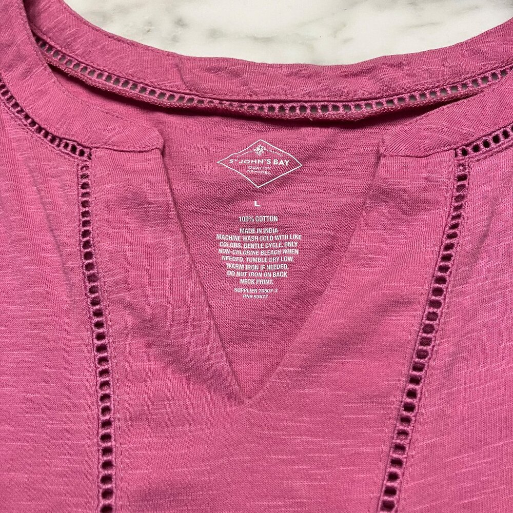 NWOT St Johns Bay Cotton Split V neck Tank Top Pink Size Large - Picture 2 of 5
